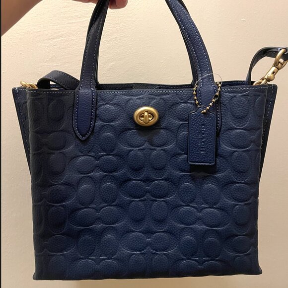 NEW Coach - Willow Leather Tote 24 Bag  Blue Embossed C - Picture 1 of 9